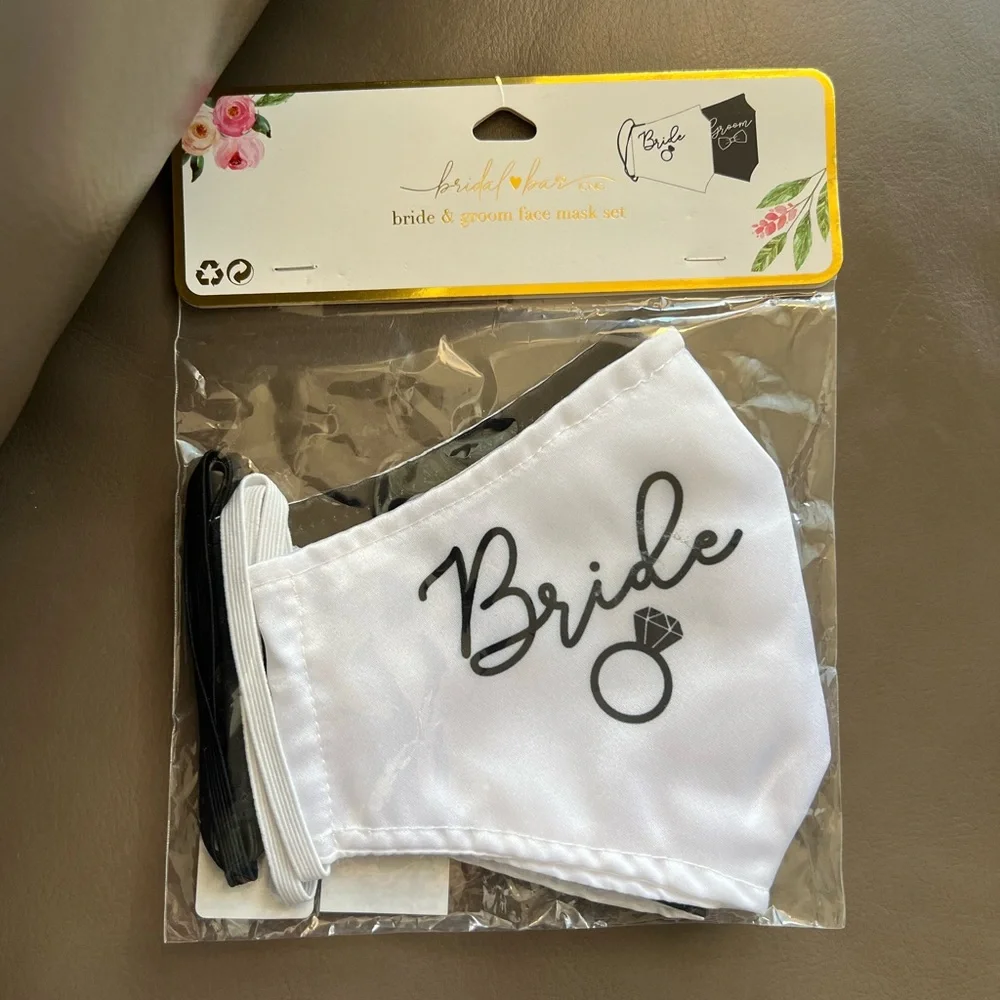 Black “Groom” 🤵♂️and White “Bride” 👰♀️ Bridal 🤍 Face Mask 😷, Set of 2!
